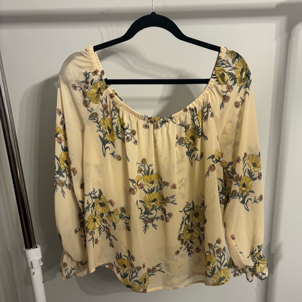 Forever 21 Cream Floral Off-the-Shoulder Sheer Blouse